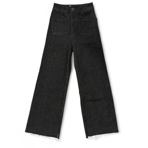 Zara Jeans Womens Marine Straight High Rise Wide Leg Black Stone Denim Size 2 - Picture 1 of 8
